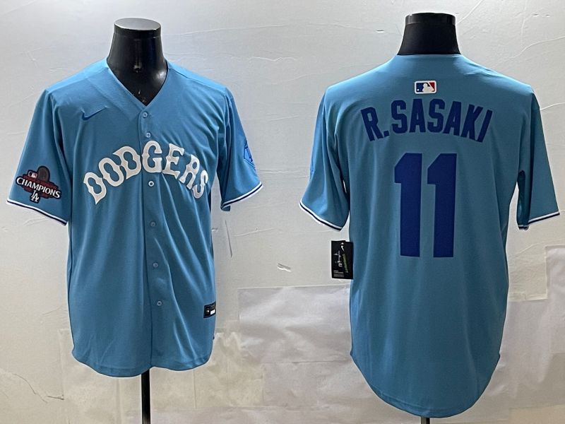 Men Los Angeles Dodgers 11 R.Sasaki Light Blue Joint Name 2025 Nike MLB Jersey style 12